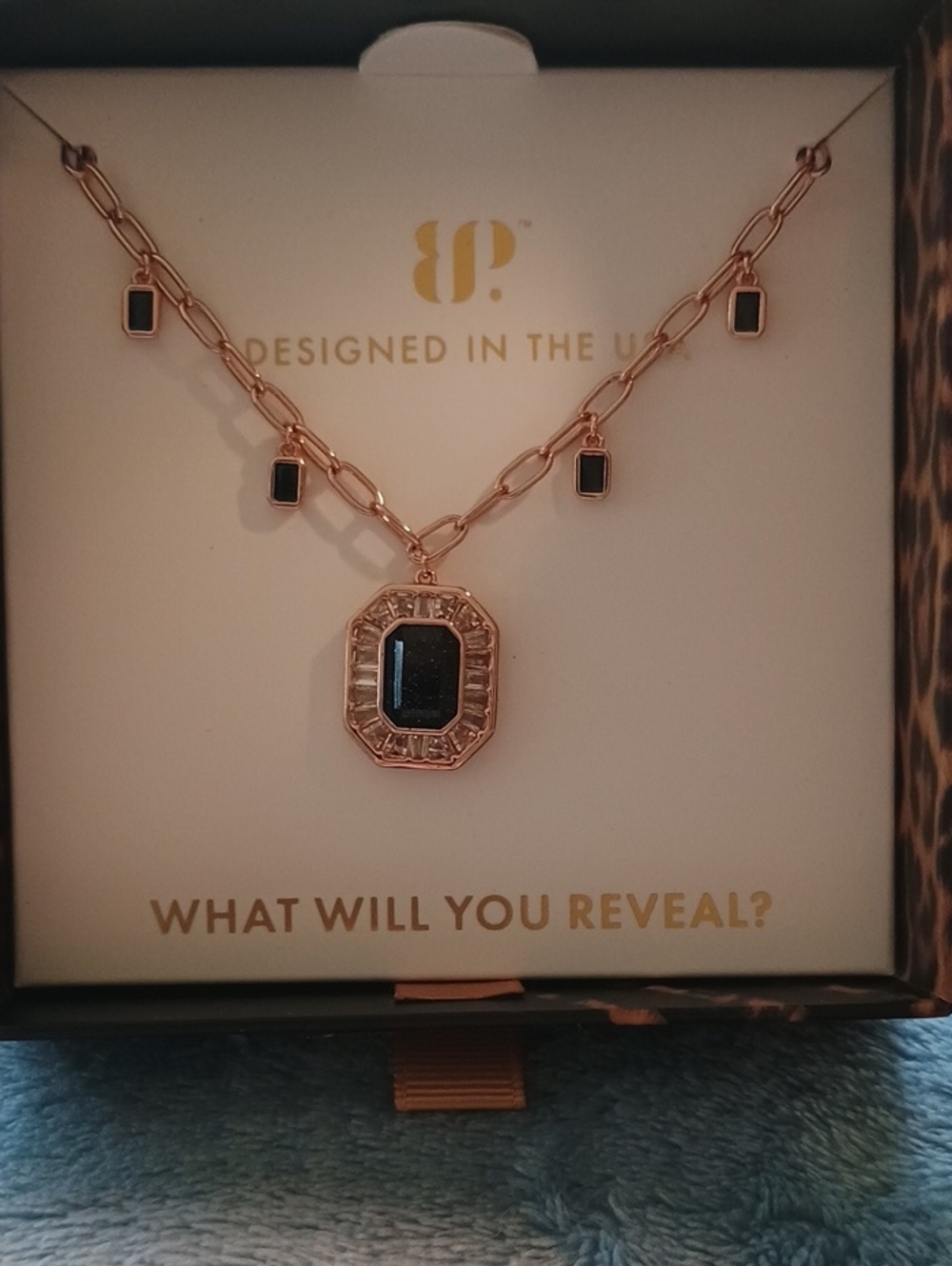 bp Rose Gold Necklace with Black Onyx Stone Pendant and Charms - Picture 2 of 4